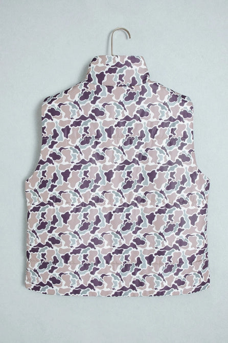 Camouflage Puffer Zip-Up Stand Neck Sleeveless Vest