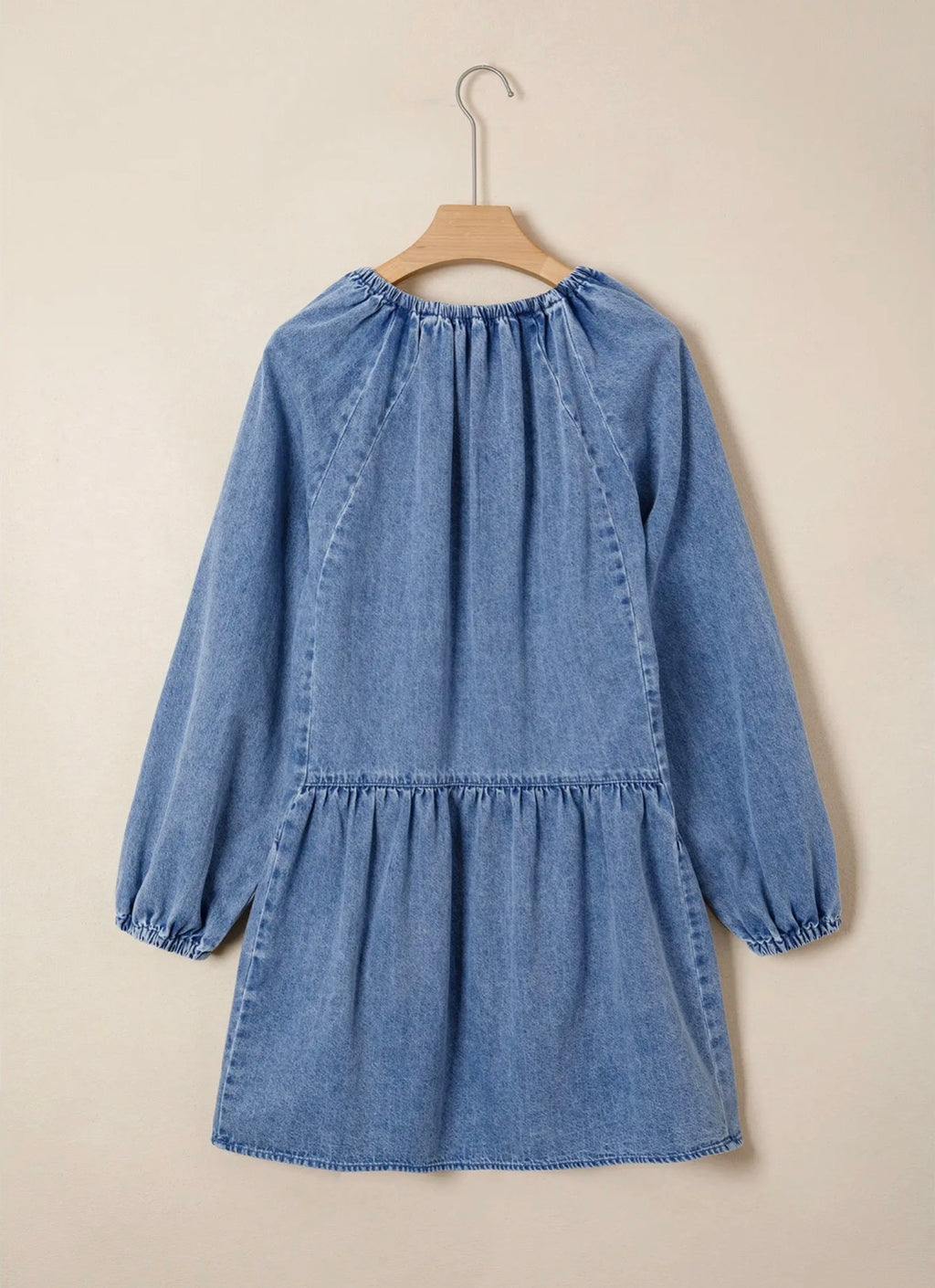 Puff Sleeve V Neck Ruffled Loose Denim Mini Dress