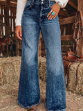 Sail Blue Acid Wash Pocket Detail Flare Jeans