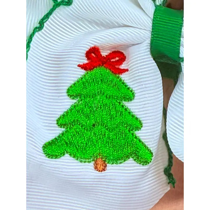 Christmas Tree Embroidered Hair Bow | Clip or Headband