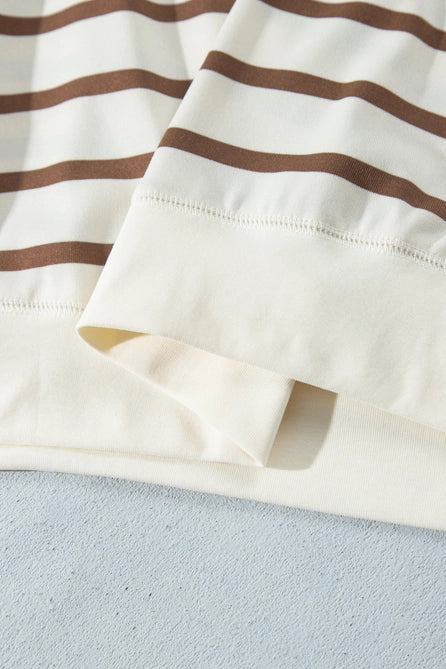 Khaki Stripe Relaxed Long Sleeve Top Color Block Detail Drawstring Pant Set