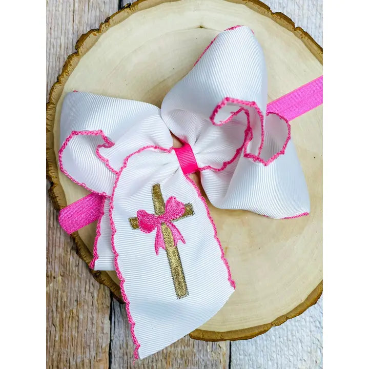 Cross Moonstitch Embroidered Hair Bow | Headband