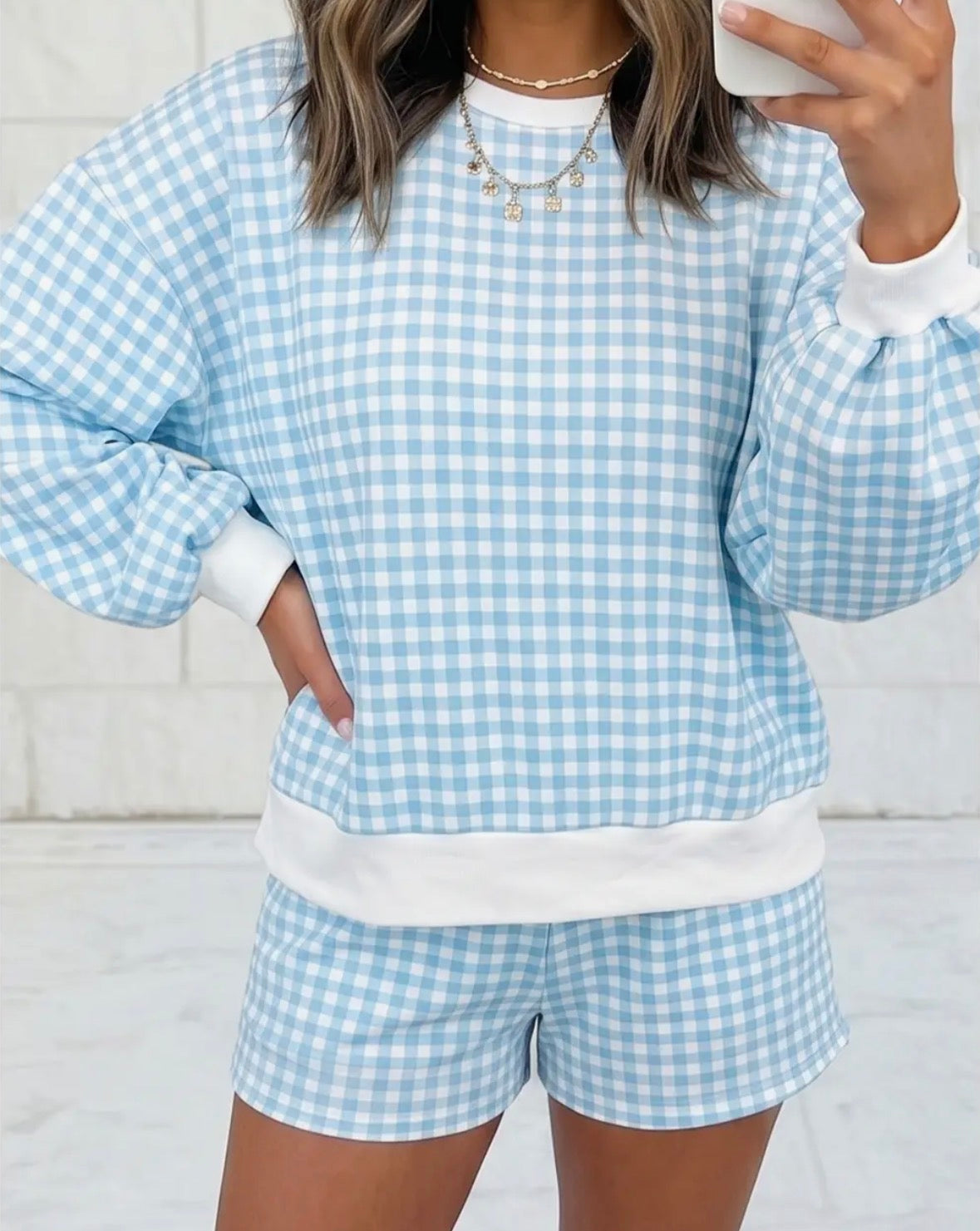 Gingham Crewneck Short Set