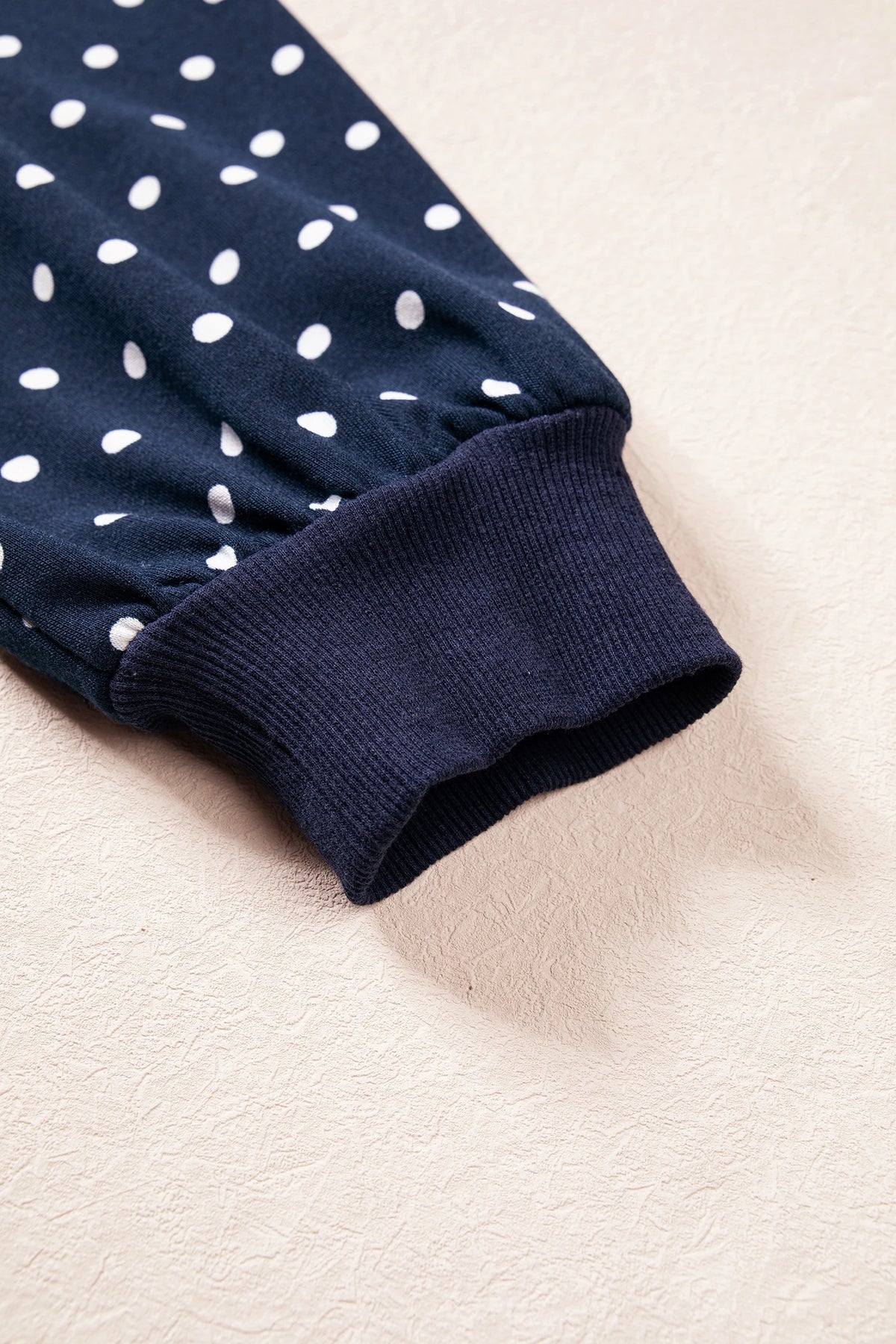 Polka Dot Drawstring Wide Leg Long Sleeve Top Pant Set