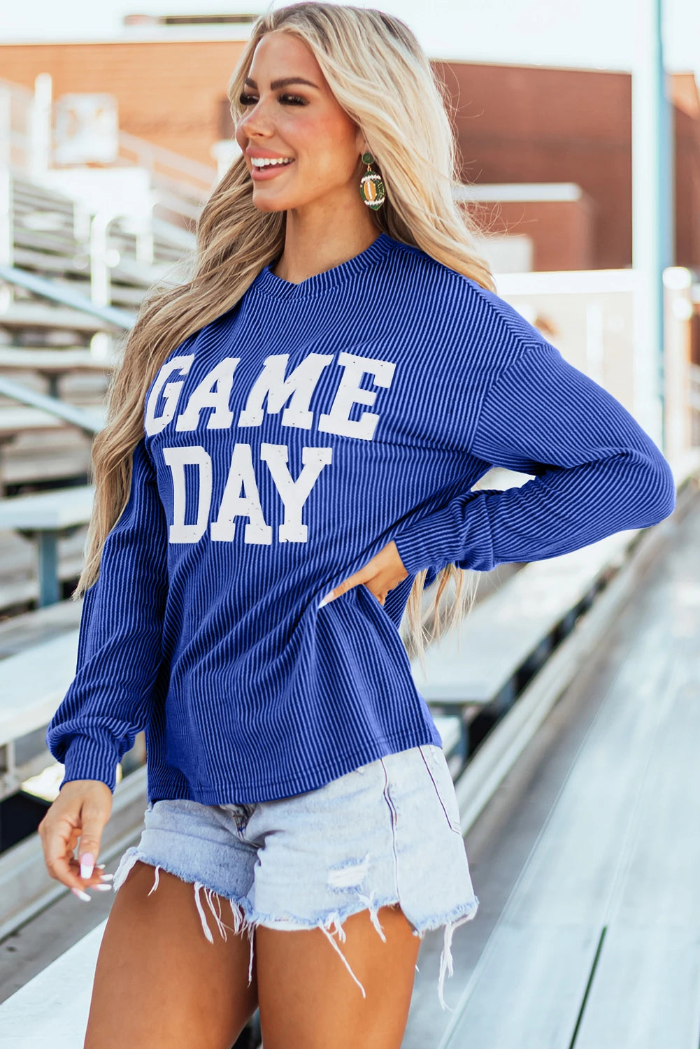 Banks Co and White Co. Game Day Corded Crewneck Long Sleeve Top