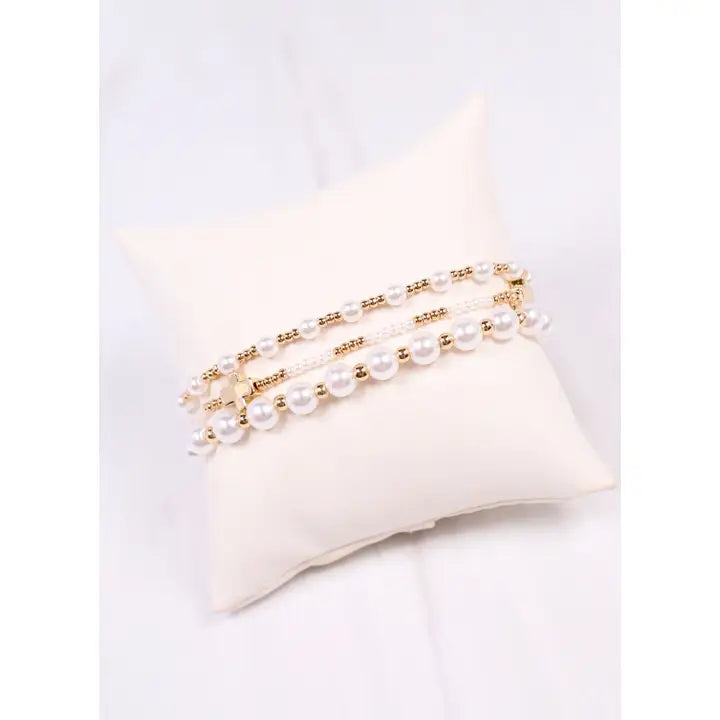 Thalia Pearl Bracelet Set Cream
