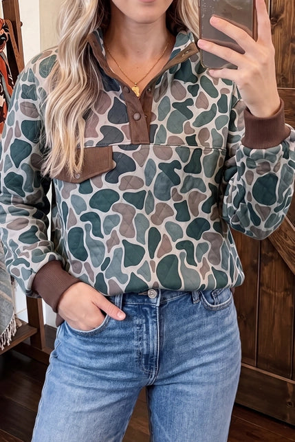 Western Camo Pullover Long Sleeve Stand Neck Sweatshirt