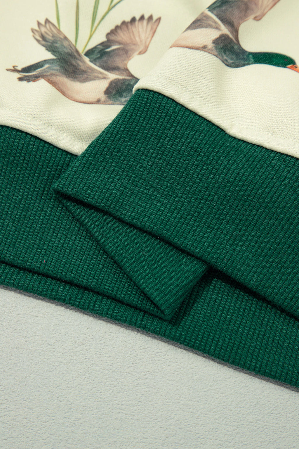 Mallard Print Patchwork Colorblock High Neck Sweatshirt