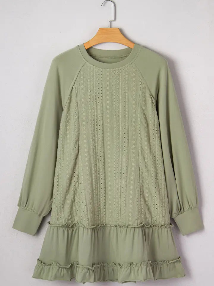 Embroidered Eyelet Long Sleeve Dress