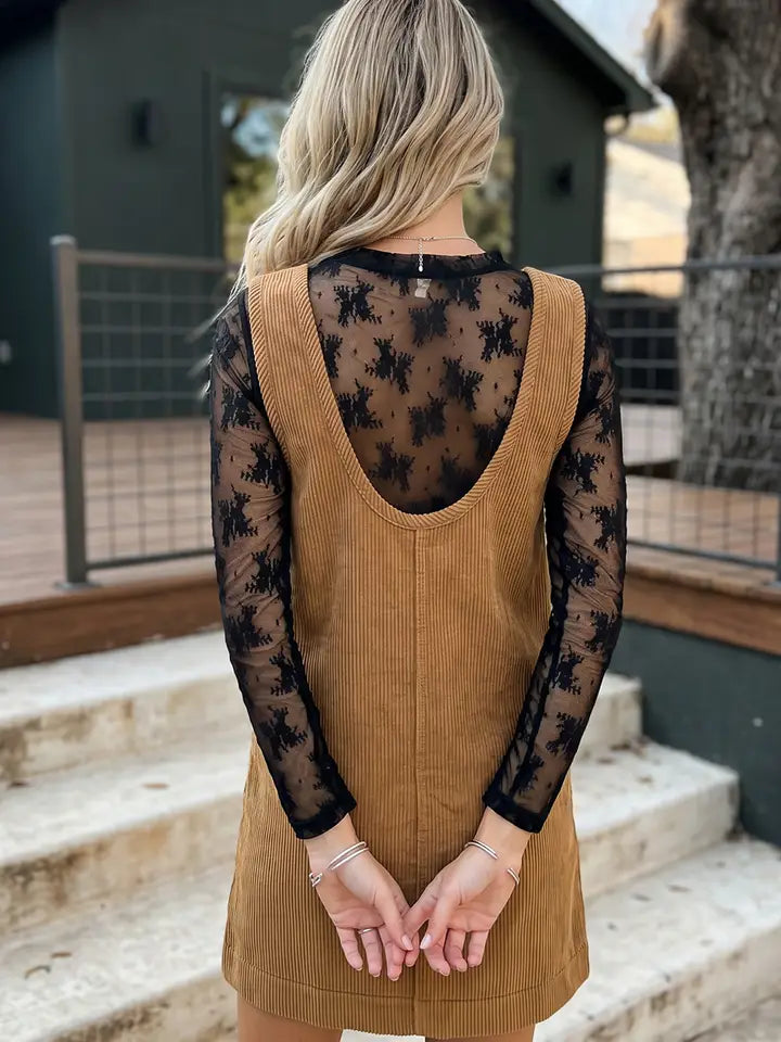 Corduroy Sleeveless Mini Dress with Patched Pockets
