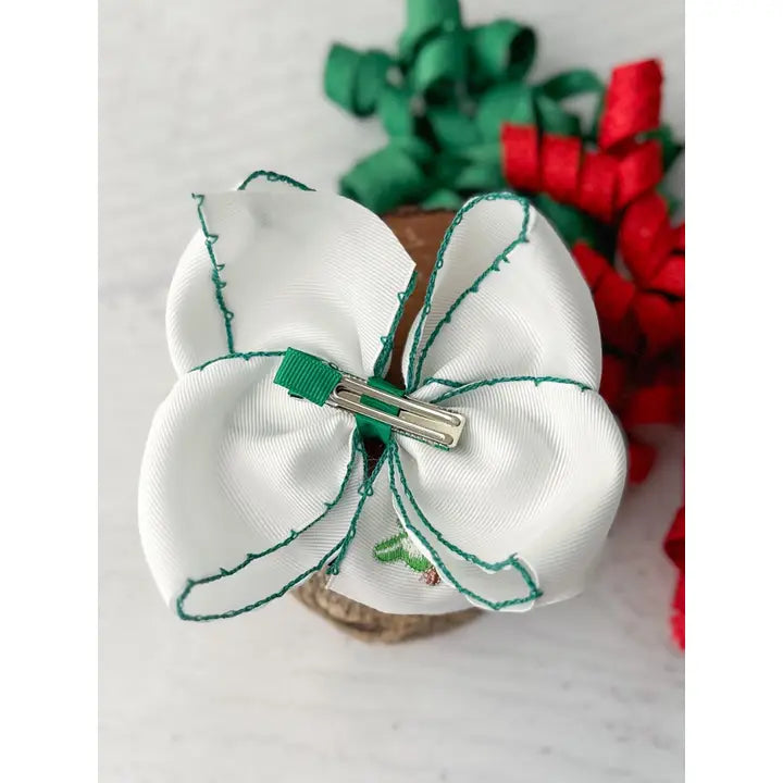 Christmas Tree Embroidered Hair Bow | Clip or Headband