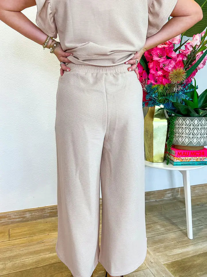 The Nova | Textured Ruffle Top and Wide Leg Pants Set