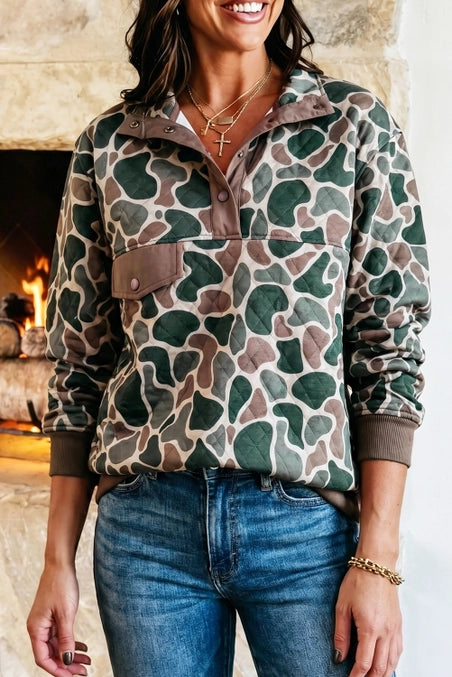 Western Camo Pullover Long Sleeve Stand Neck Sweatshirt