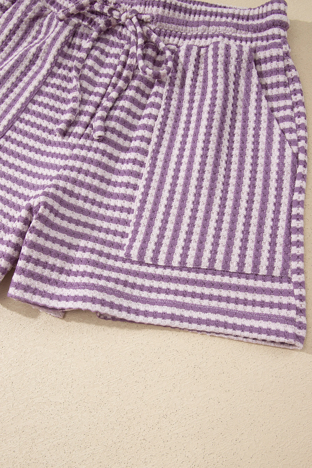 Purple Stripe Breathable Textured Knit Short Set