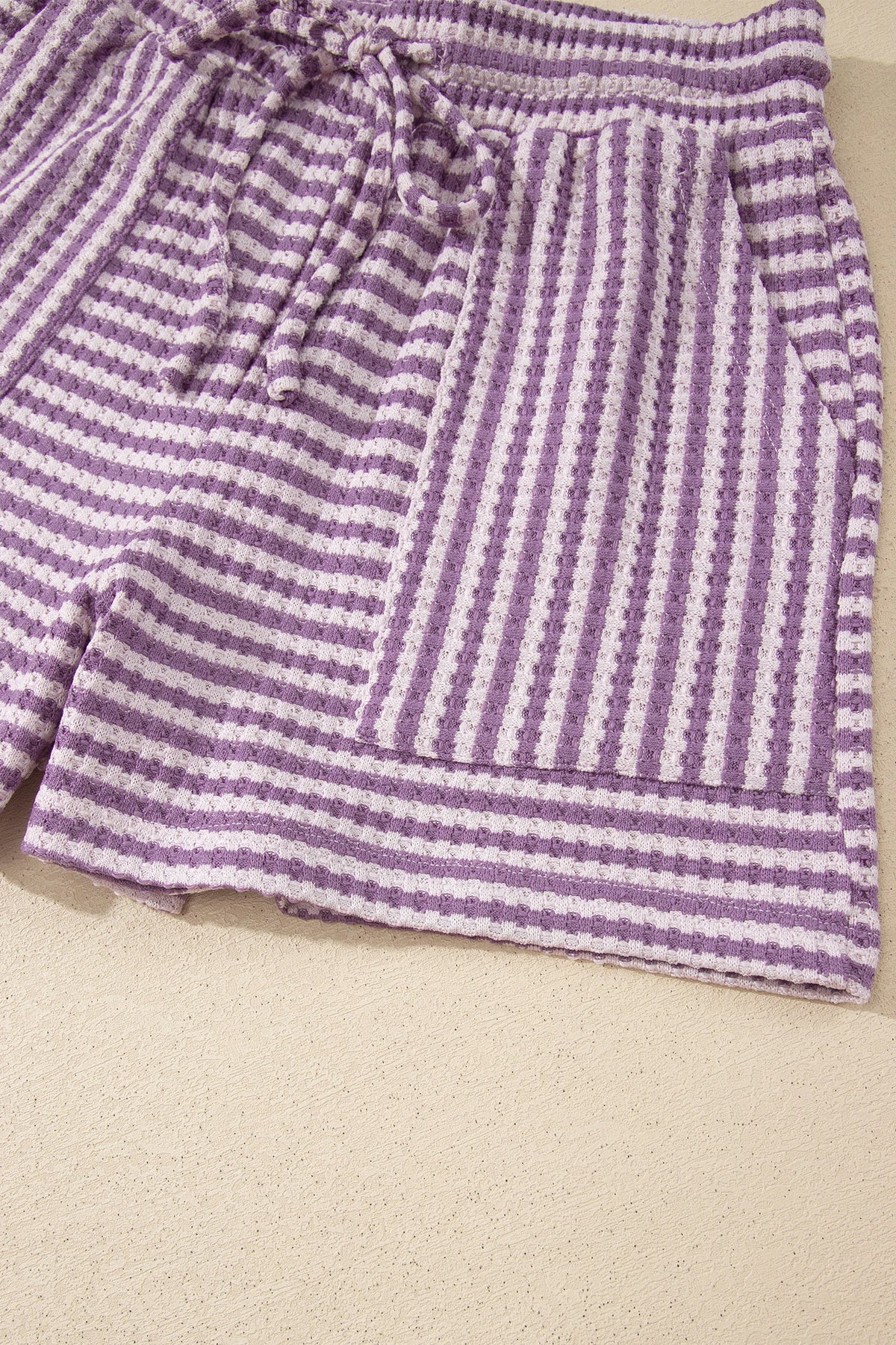 Purple Stripe Breathable Textured Knit Short Set