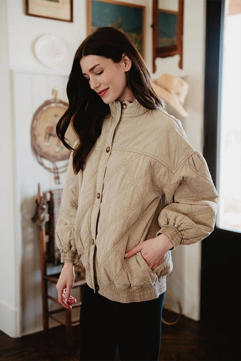 Beige Garment Washed Oversized Jacket
