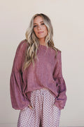 Sweet Heart Balloon Sleeve Knit Sweater - Mulberry
