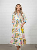 Floral Stripe Trim V-Neck Dress