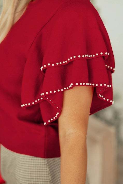 Ruffle Short Sleeve Sweater