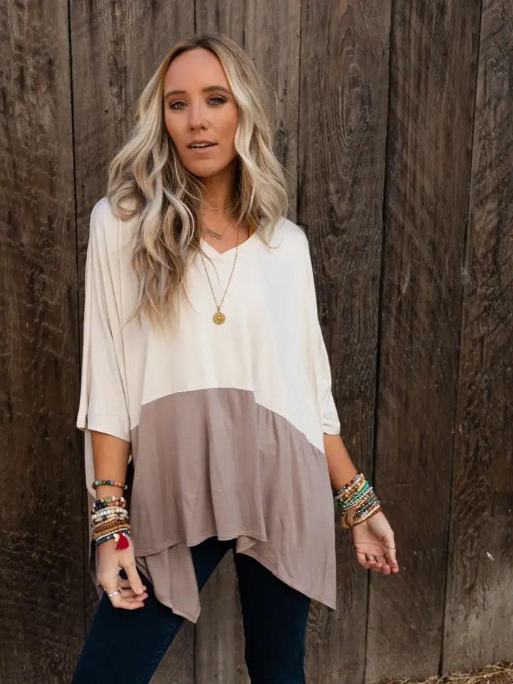 Coffee Sunsets V Neck Top - Brown