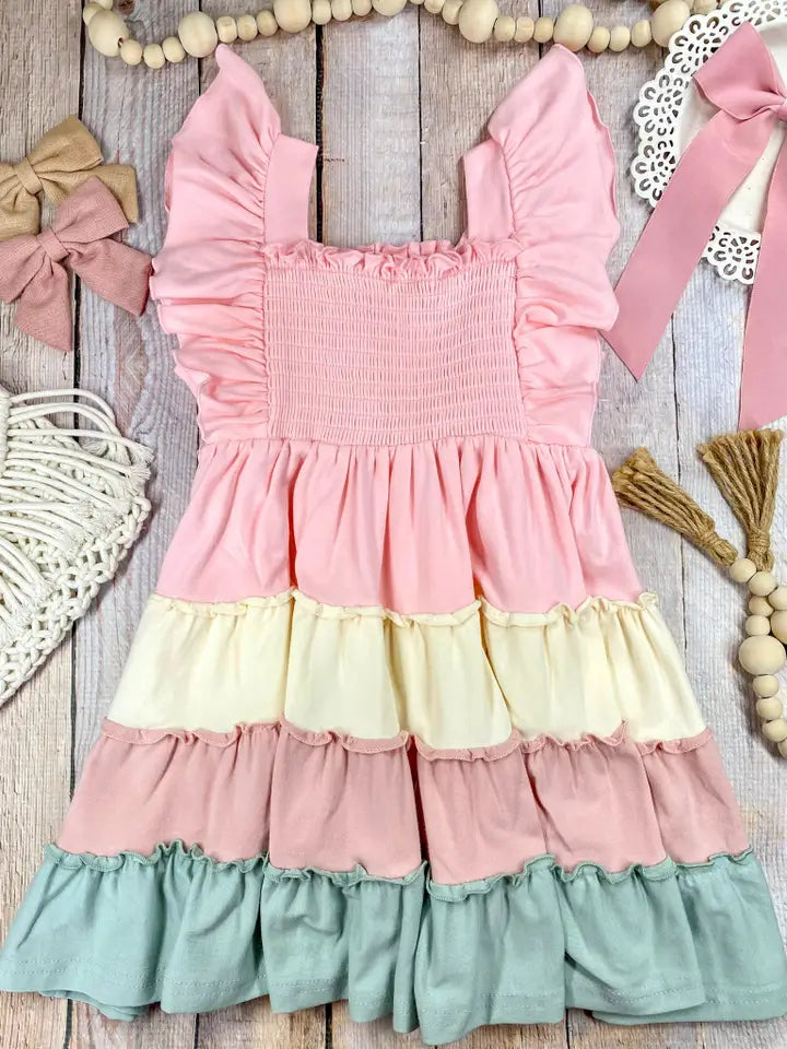 Cotton Candy Ruffle Dress | Girls Pastel Tiered Twirl Dress