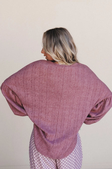 Sweet Heart Balloon Sleeve Knit Sweater - Mulberry
