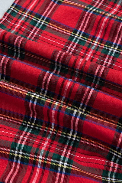 Plaid Bow Tie Neck Short Sleeve Ruffle Dress
