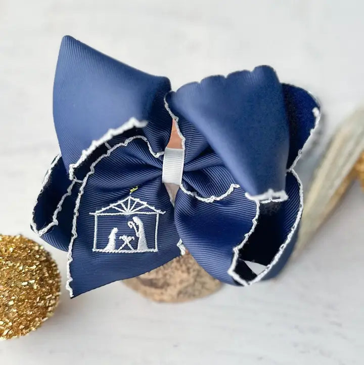 Nativity Scene Embroidered Hair Bow | Clip or Headband