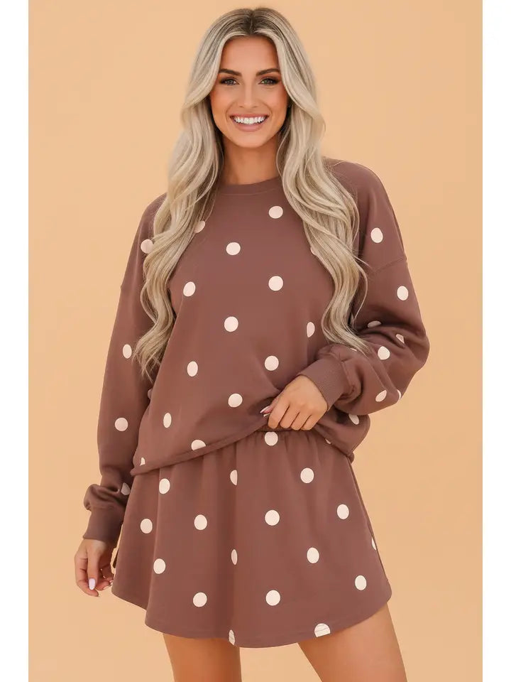 Polka Dot Raw Hem Sweatshirt & Skort Set
