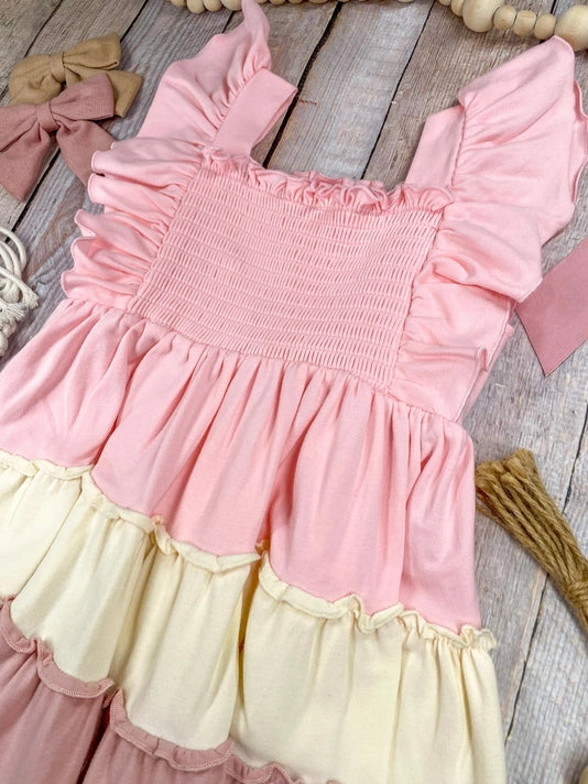 Cotton Candy Ruffle Dress | Girls Pastel Tiered Twirl Dress