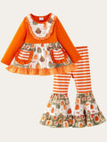 Girls Pumpkin Bell Bottom Outfit Set