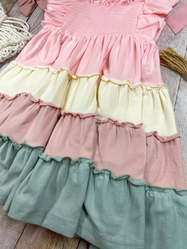 Cotton Candy Ruffle Dress | Girls Pastel Tiered Twirl Dress