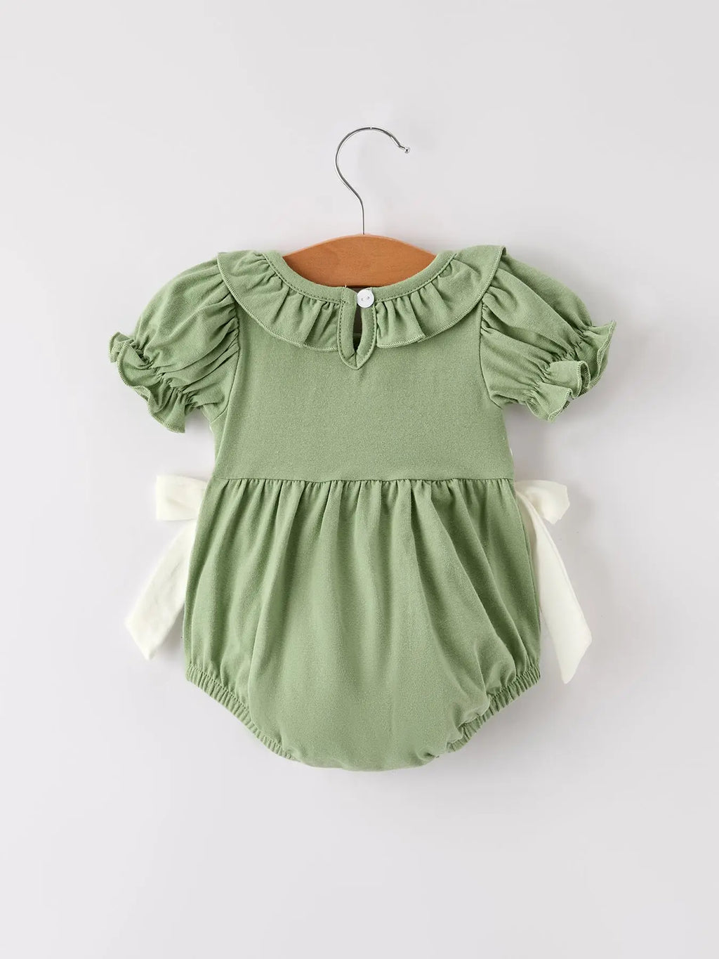 Fall Thanksgiving Bird Smock Embroidered Green Baby Girl Romper