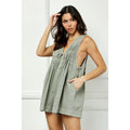Front Pleated V Neck Sleeveless Denim Romper
