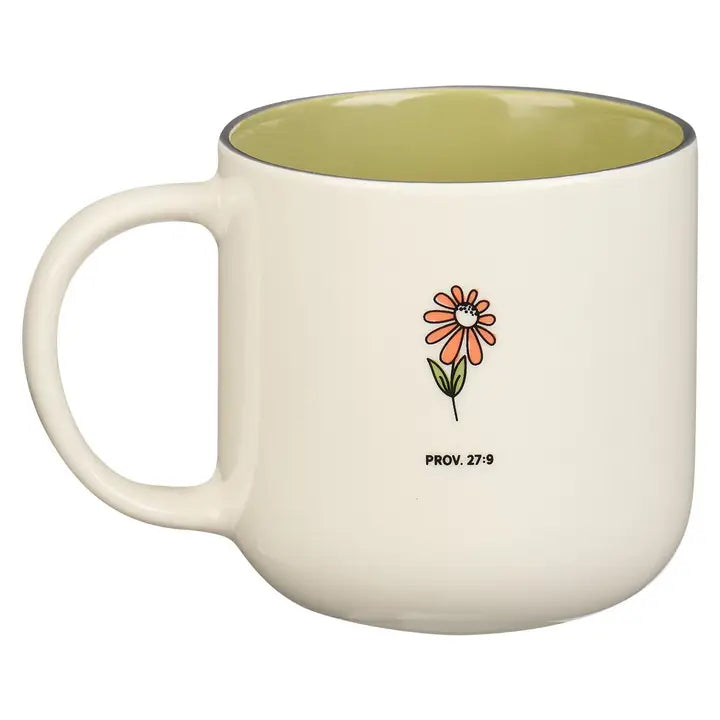 Mug Green/White Floral Sweet Friendship Prov. 27:9
