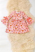 Pumpkin Printed On Pink Dress w/ Bell Sleeves