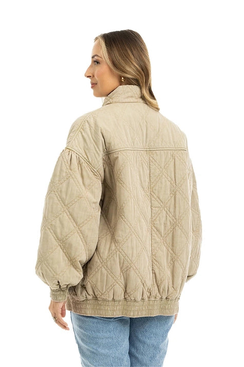 Beige Garment Washed Oversized Jacket