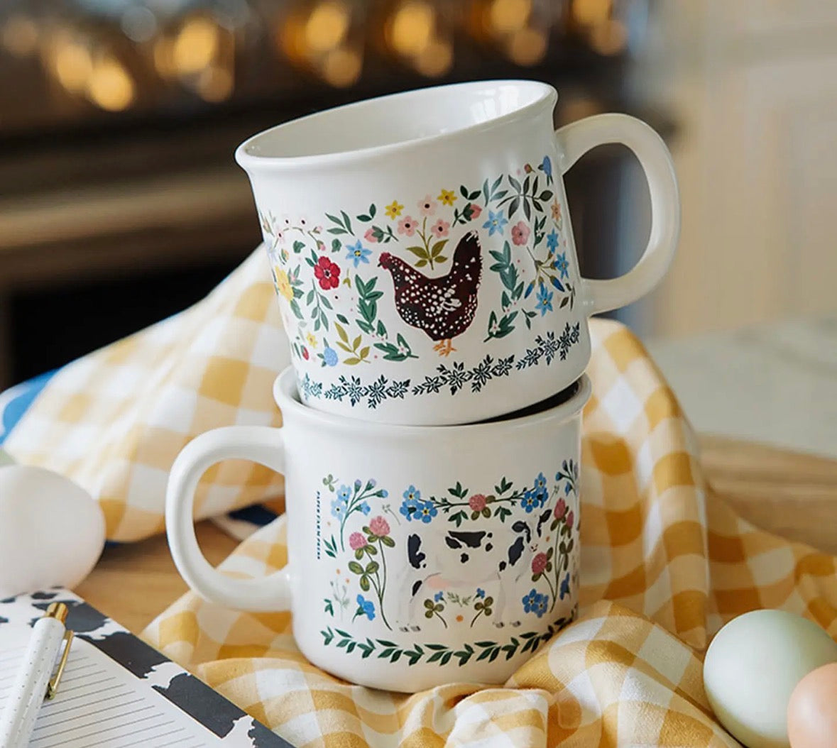 Chickens Folk Floral Mug