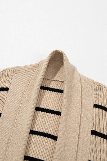 Stripe Shawl Open Cardigan with Pockets