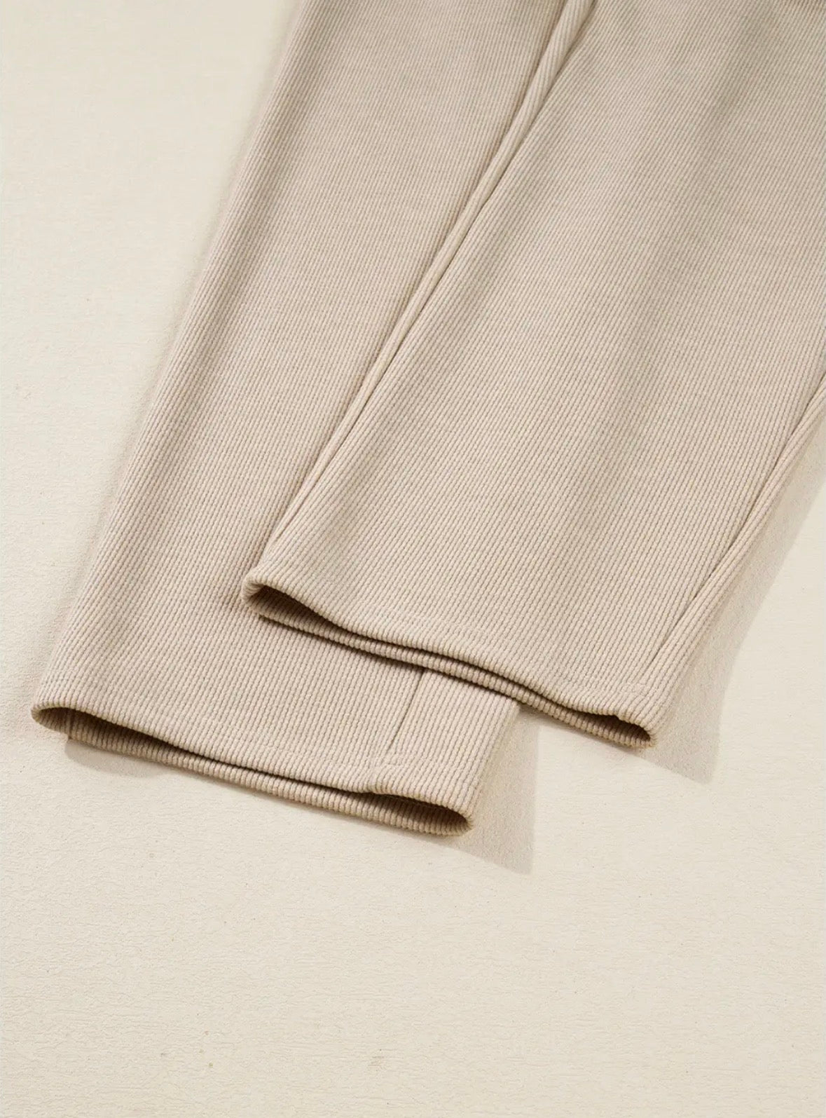 Drawstring Pullover Hoodie and High Waist Pants Corduroy Set
