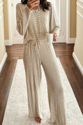Jet Stream 3D Ribbed V Neck Pullover Drawstring Pants Lounge Set