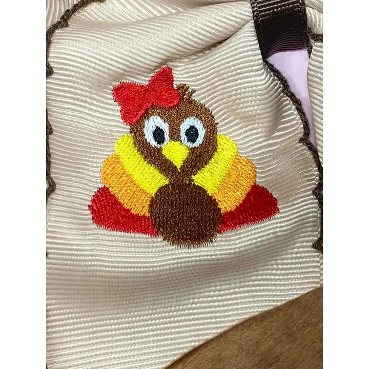 Turkey Embroidered Moonstitch Hair Bow | Clip or Headband