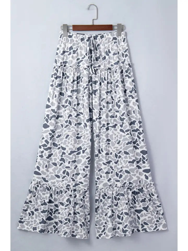 Beige Camo Print Wide Leg Casual Pants