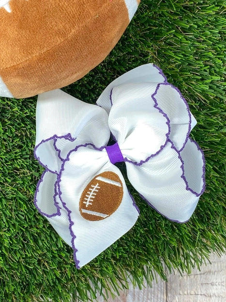 Football Embroidered Moonstitch Hair Bow | Clip