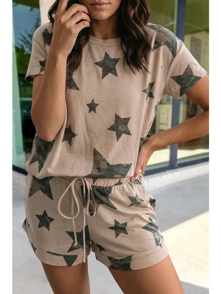 Camo Star Print 2pcs Short Lounge Set