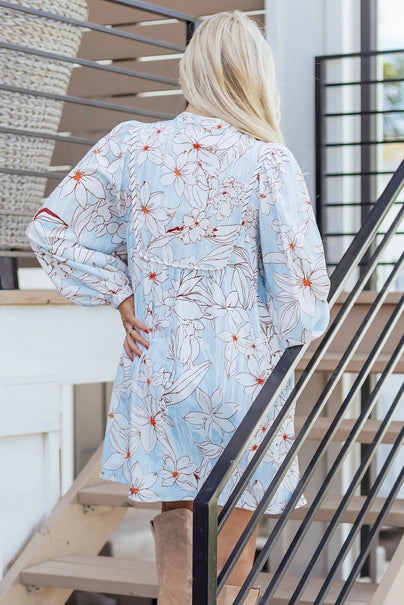 Floral Tie Neck Long Sleeve Dress