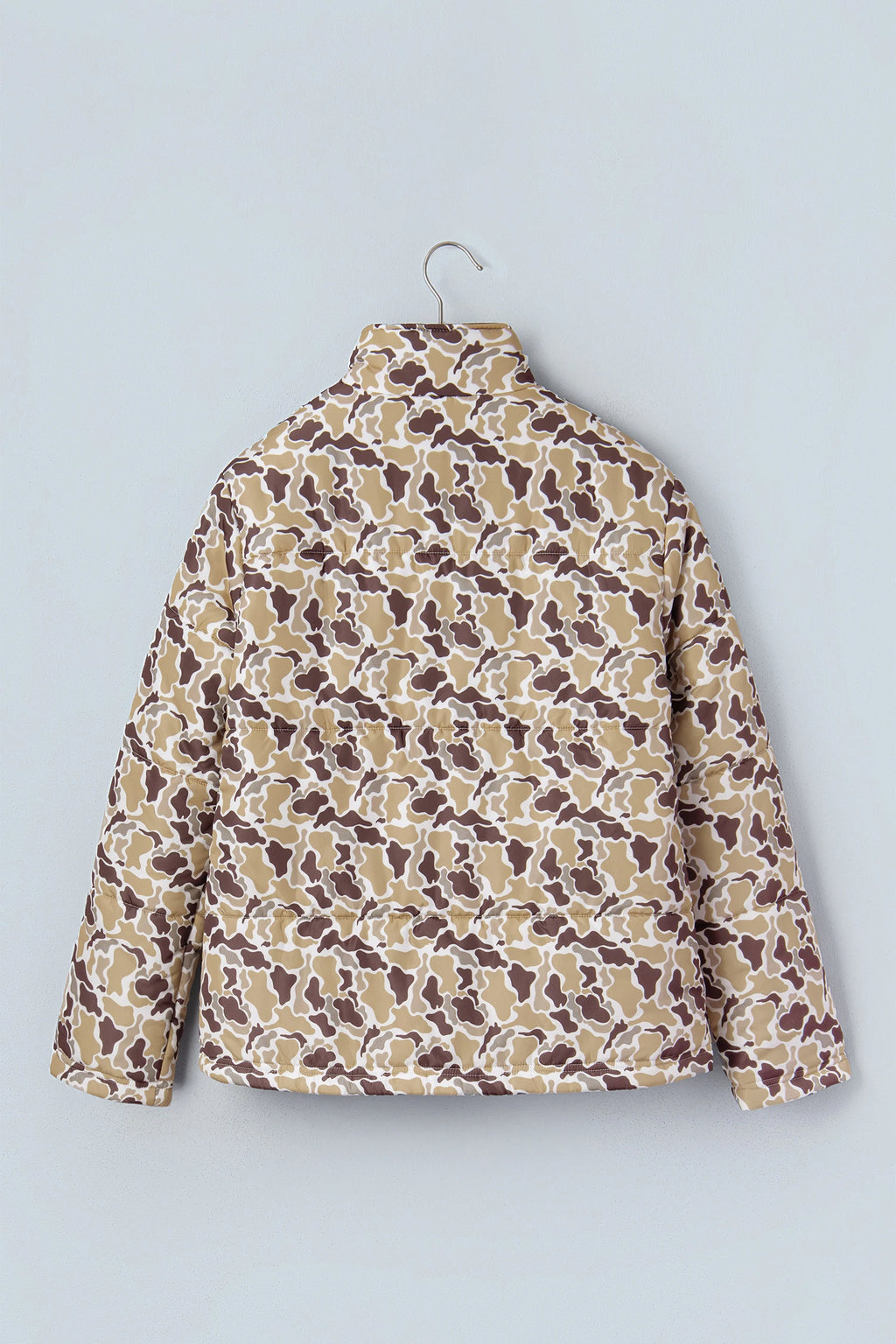 Camouflage Quilted Metal Button Collar Long Sleeve Puffer Coat
