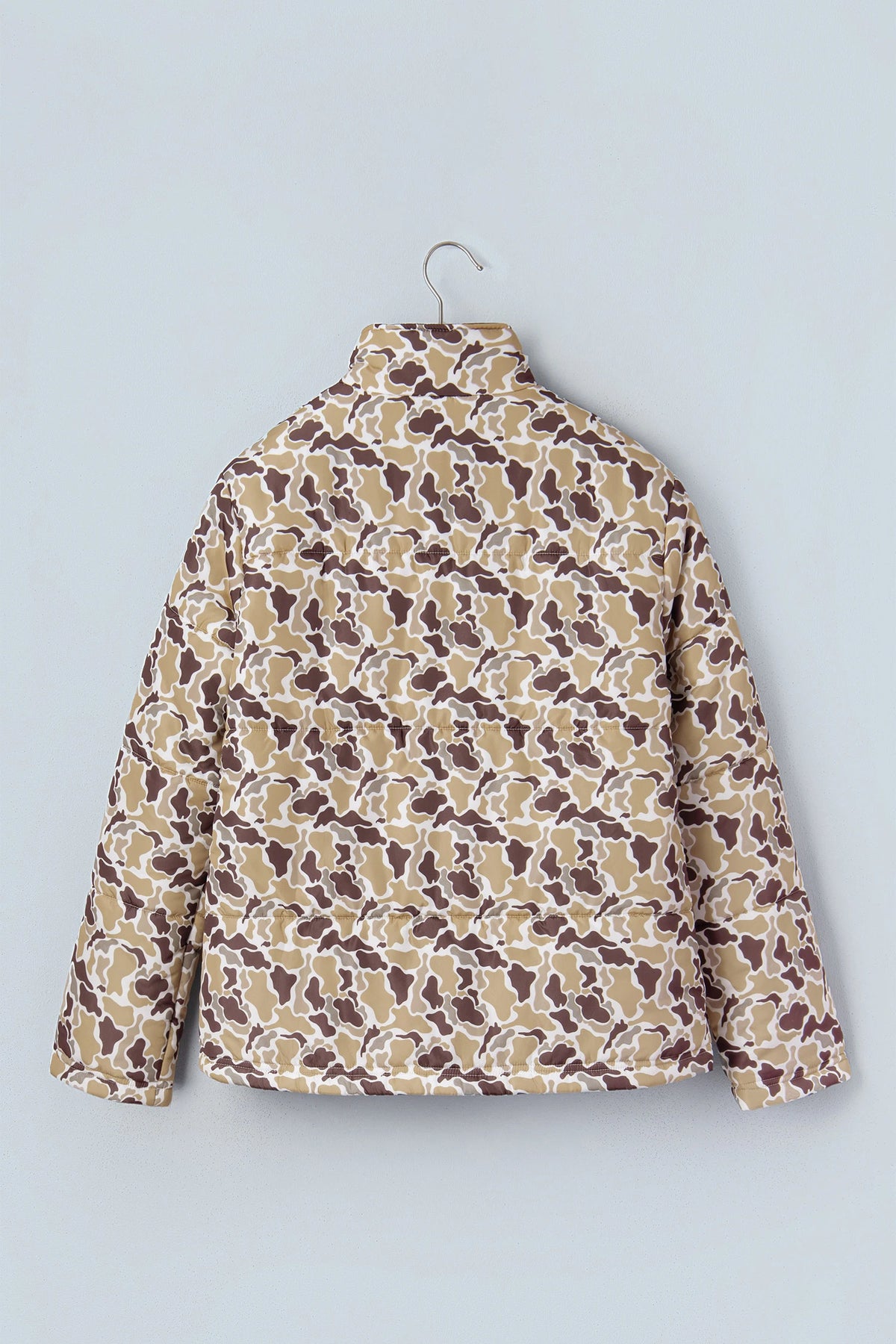 Camouflage Quilted Metal Button Collar Long Sleeve Puffer Coat