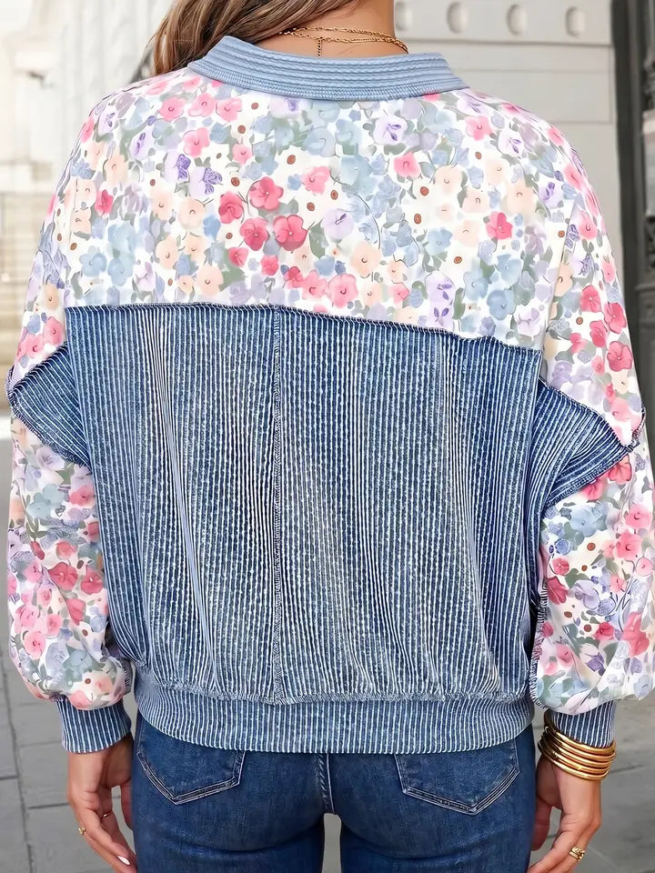 Floral Print Round Neck Long Sleeve Shift Pullover