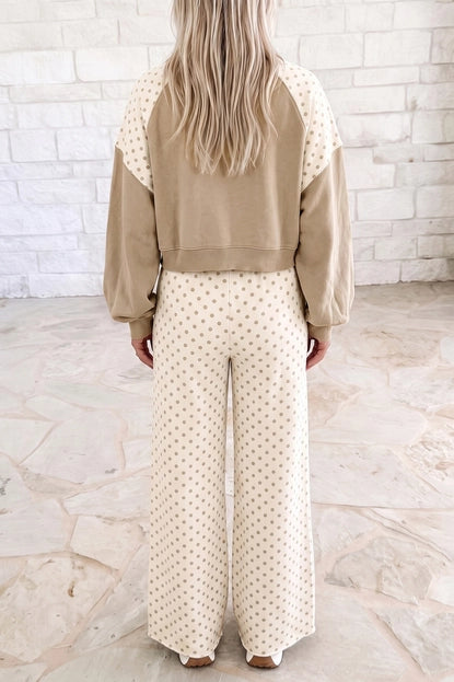 Polka Dot Patchwork Colorblock Long Sleeve Casual Two Piece